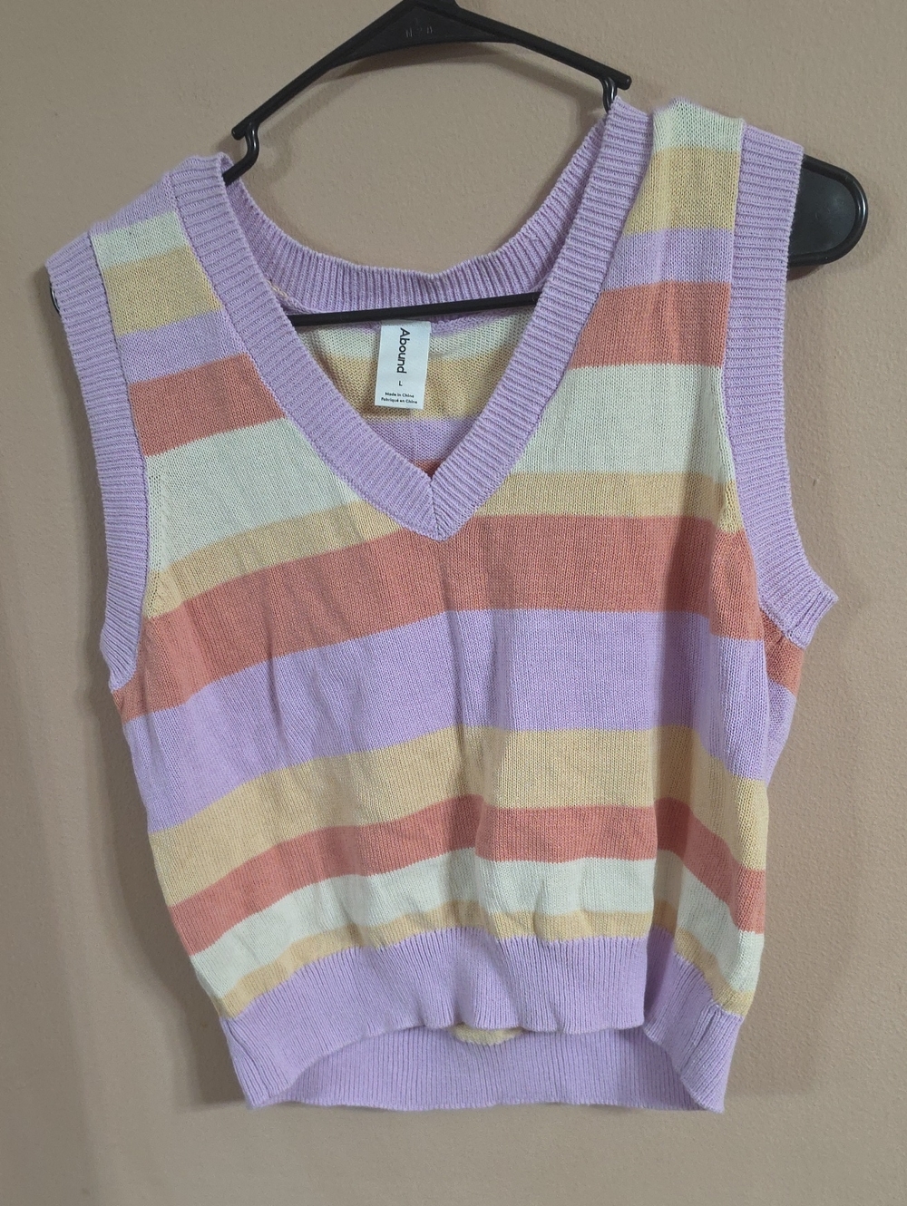 Abound Pastel Striped V-Neck Knit Tank — Lavender, Peach, Cream, Yellow